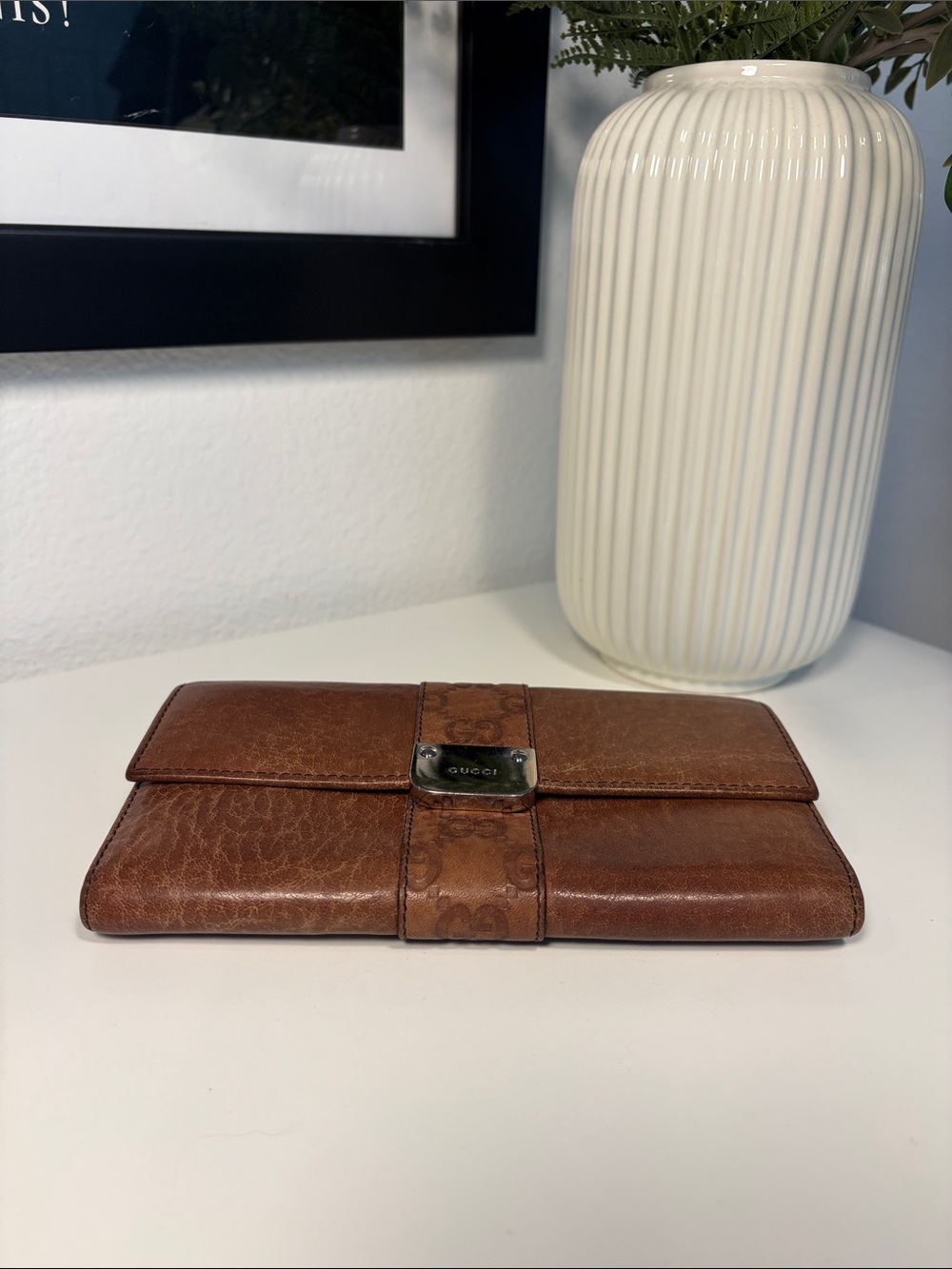 GUCCI GG Guccissima Leather Metal Bar Flap Continental Wallet - Picture 10 of 17